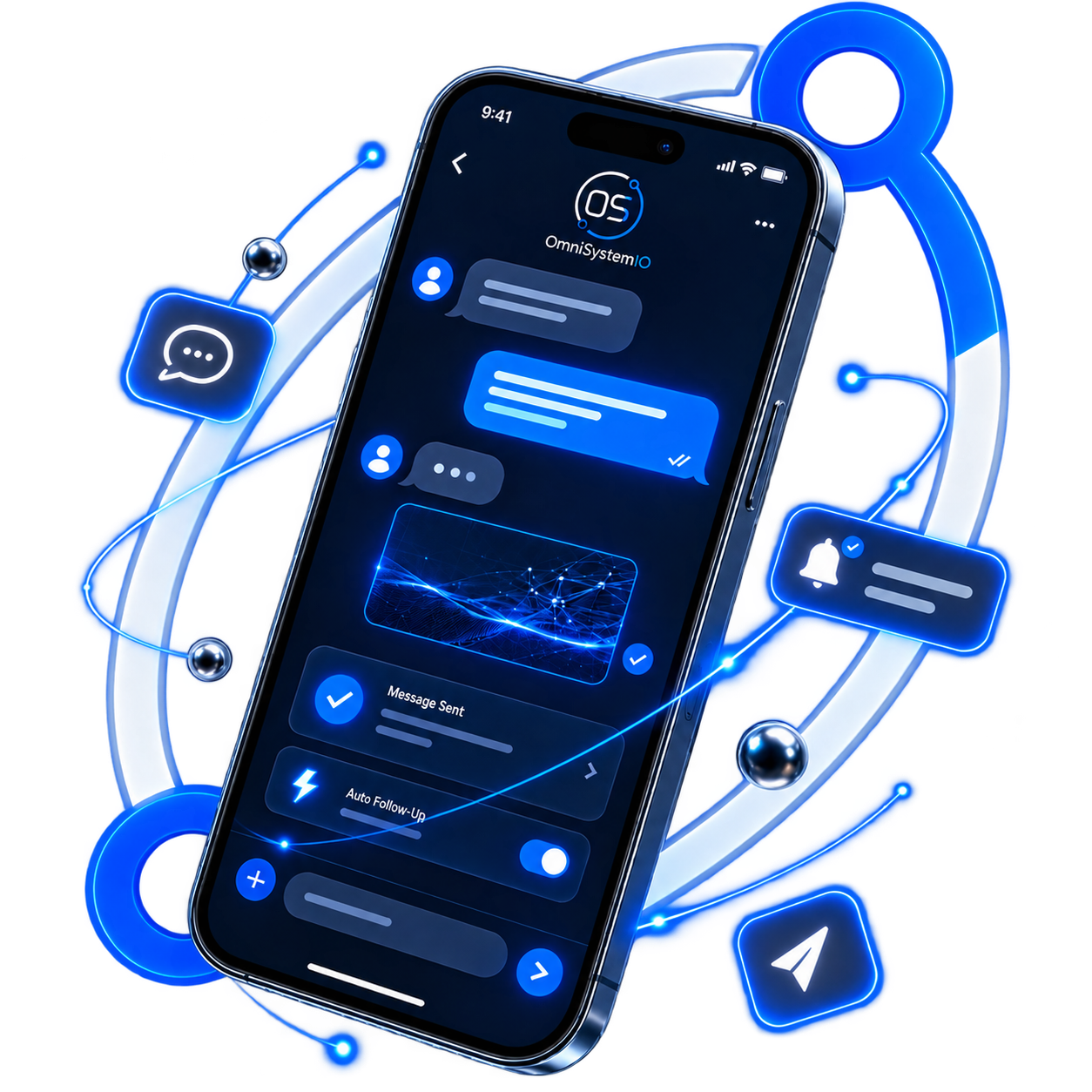 OmniSystemIO business messaging interface on a smartphone